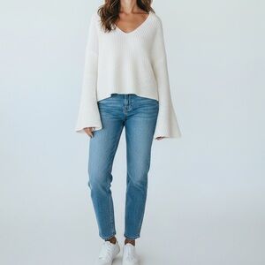 NWT PrettyLittleThing Cream Brushed Knitted Cropped Long Bell Sleeve Sweater XL